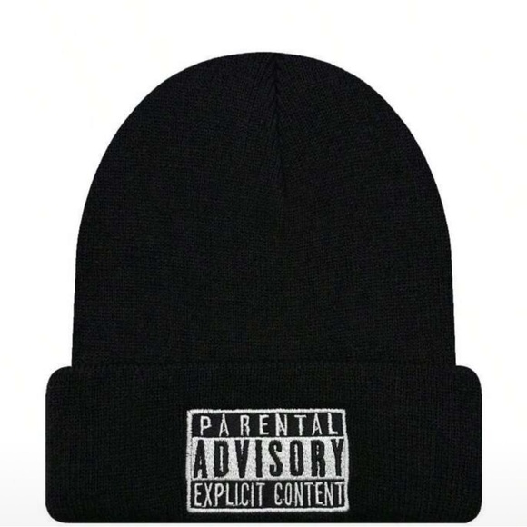 Black Beanie with Parental Advisory Patch - Picture 1 of 5